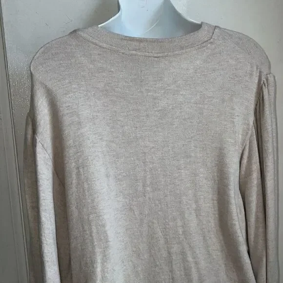 MAGASCHONI Oatmeal Heather Viscose Blend Blouson Sleeve Brushed Jersey Sweater-M - Picture 7 of 9